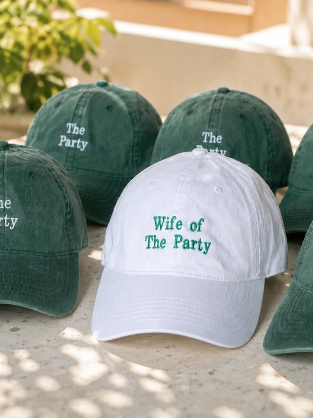 Custom Wife of The Party Bridal Baseball Cap - White Green Bachelorette One Size